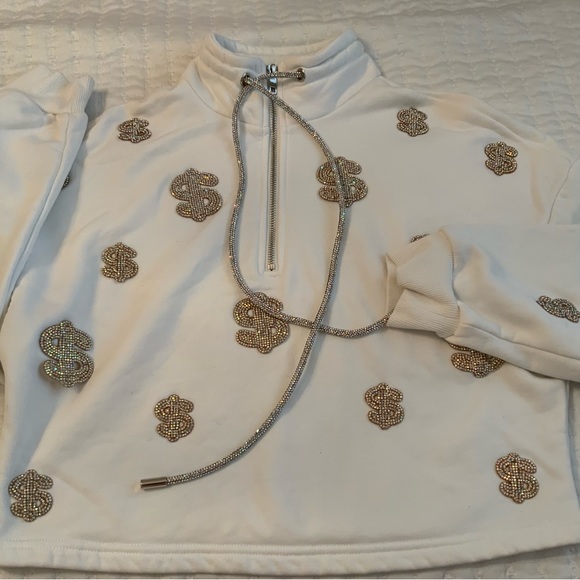 AKIRA Crop Sweatshirt Bling Hip Hop Long sleeves White Size M - Picture 7 of 10
